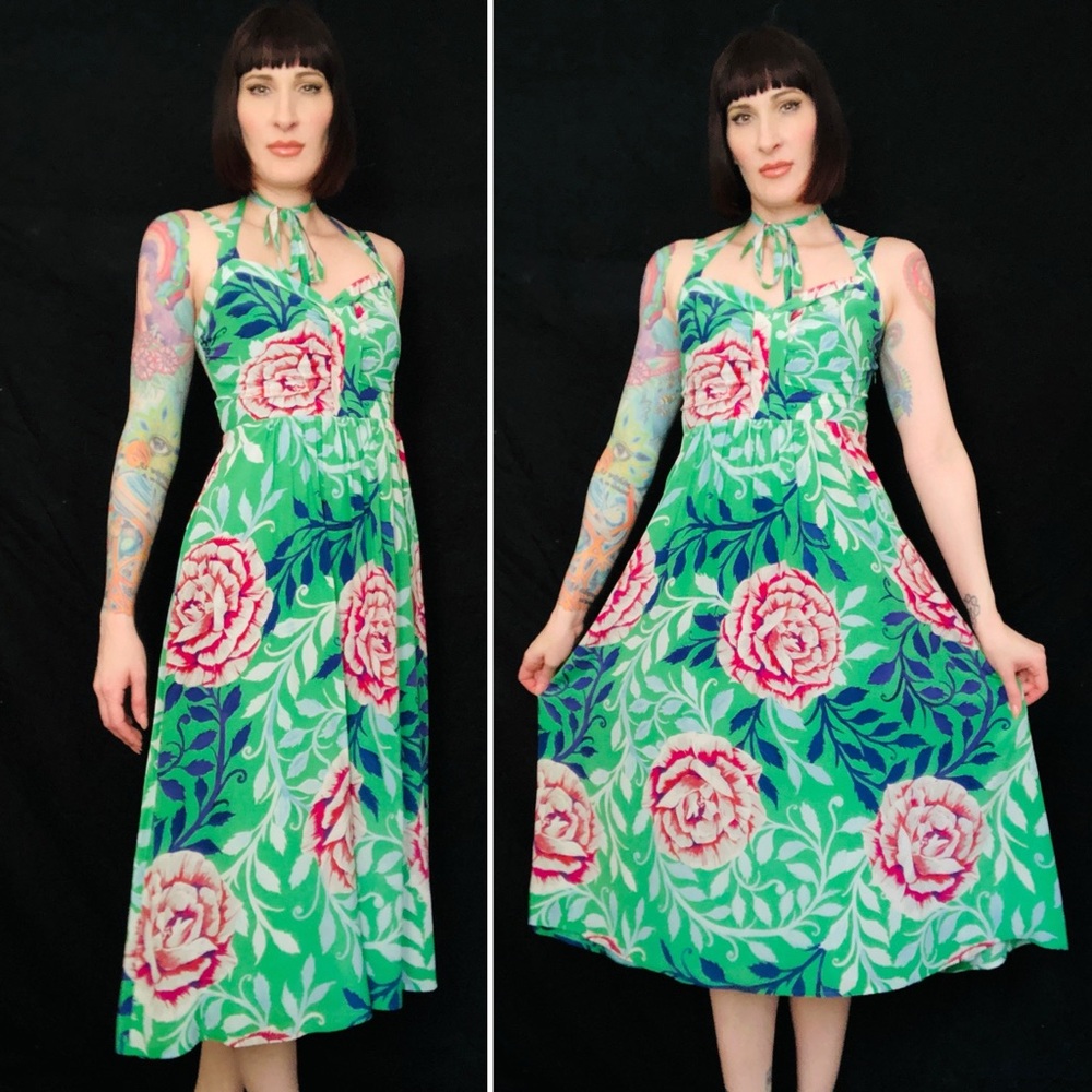 Moulinette Soeurs Green Pink Halter Sundress